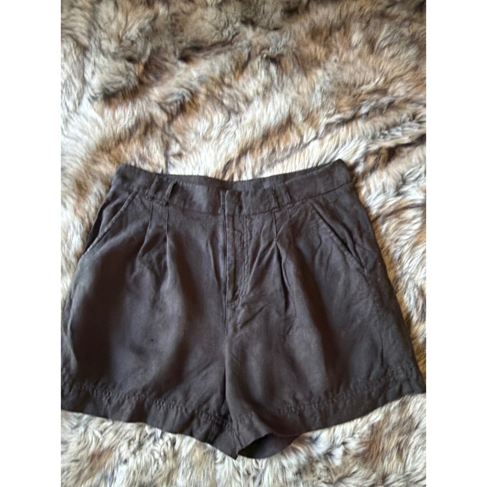 Free People Women Charcoal Grey 100% Linen Pleated High Rise Shorts Size 10